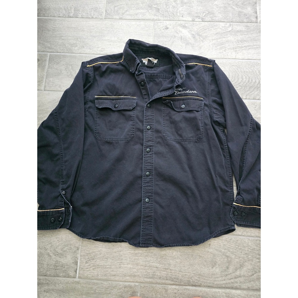 Harley Davidson Mens Black Button Down Shirt Long Sleeve Biker Ride Top Medium